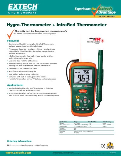 Extech Instruments RH101 Hygro-Thermometer + InfraRed Thermometer Specifications - cover page