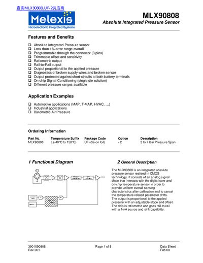 Melexis MLX90808 Absolute Integrated Pressure Sensor Datasheet - cover page