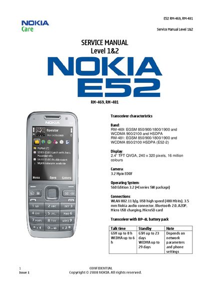 Nokia E52 Service Manual Level 1&2 - cover page