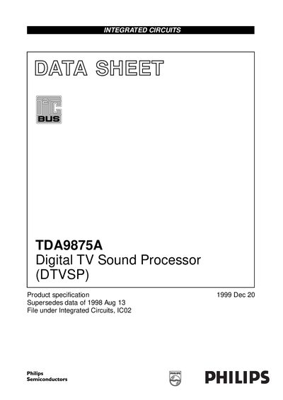 Philips TDA9875A Digital TV Sound Processor Datasheet - cover page