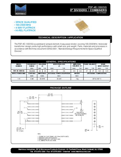 Merrimac PDF-4E-1300 SQ Power Divider Datasheet - cover page