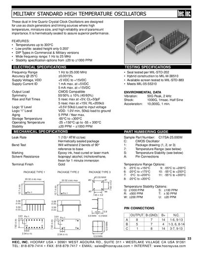 HEC High Temperature Oscillator Datasheet - cover page