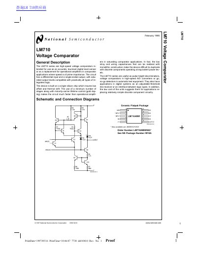 National Semiconductor LM710 Voltage Comparator Datasheet - cover page