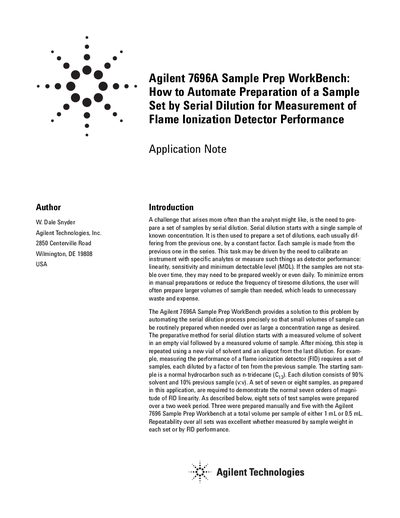 Agilent 7696A Sample Prep WorkBench Serial Dilution Application Note - cover page