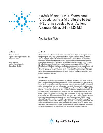 Agilent 6520 Accurate-Mass Q-TOF LC/MS Peptide Mapping Application Note - cover page