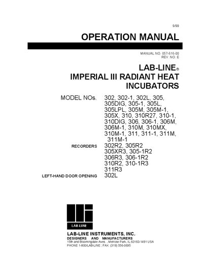 Lab-Line Imperial III Radiant Heat Incubator Operation Manual