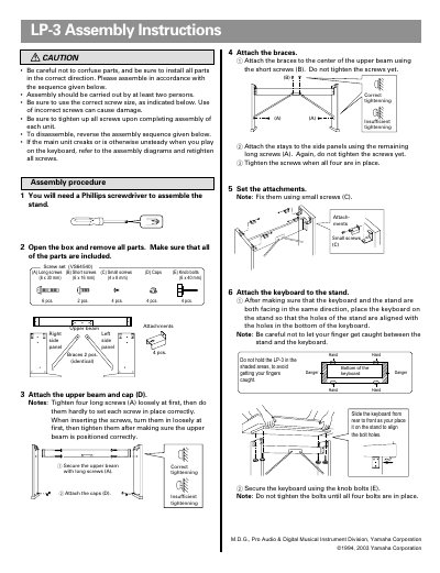 Yamaha LP-3 Keyboard Stand Assembly Instructions - cover page