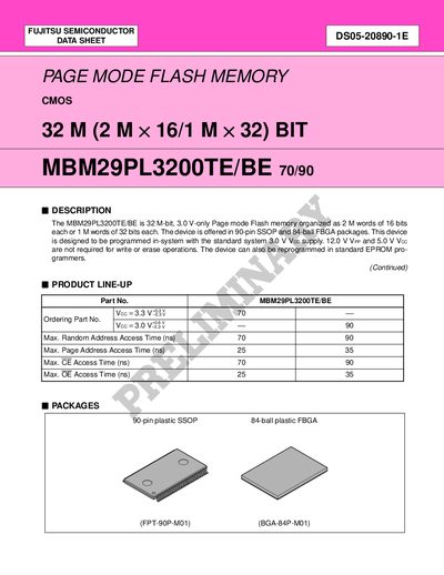 FUJITSU SEMICONDUCTOR MBM29PL3200TE/BE70/90 Datasheet