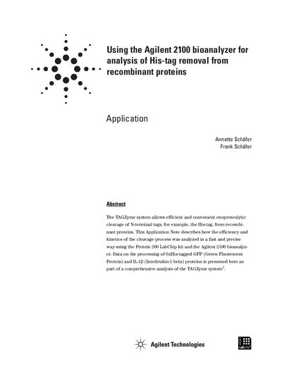 Agilent 2100 Bioanalyzer Application Note: Analysis of His-Tag Removal from Recombinant Proteins - cover page