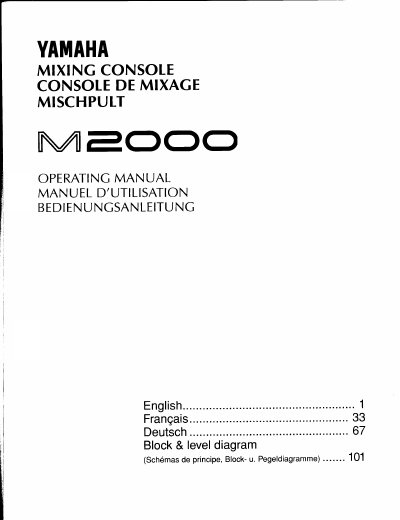 Yamaha M2000 Series Mixing Console Operating Manual - cover page