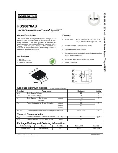 Fairchild FDS6676AS Datasheet - cover page