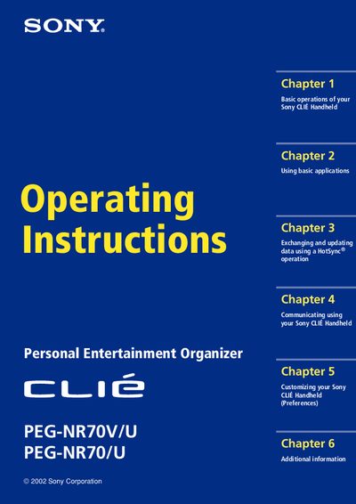 Sony PEG-NR70V/U Handheld Operating Instructions - cover page