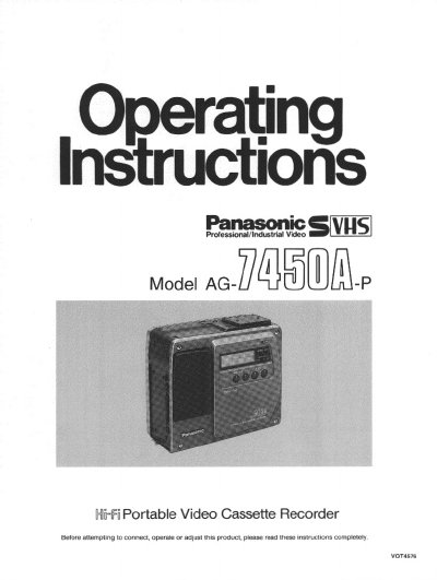 Panasonic AG-7450A-P Manual - cover page