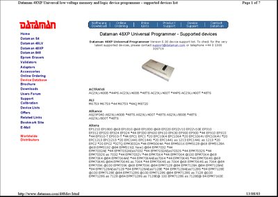 Dataman 48XP Programmer Supported Devices List - cover page