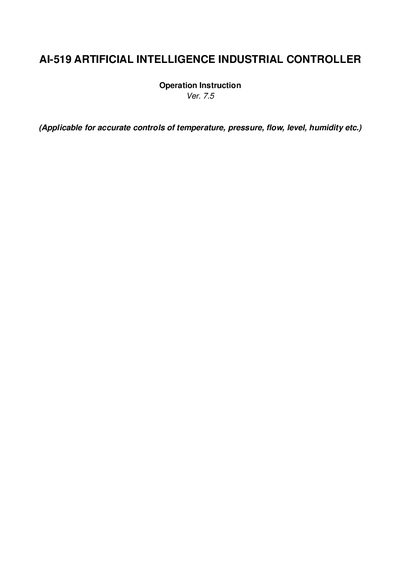 AI-519 ARTIFICIAL INTELLIGENCE INDUSTRIAL CONTROLLER operating installation Manual - cover page
