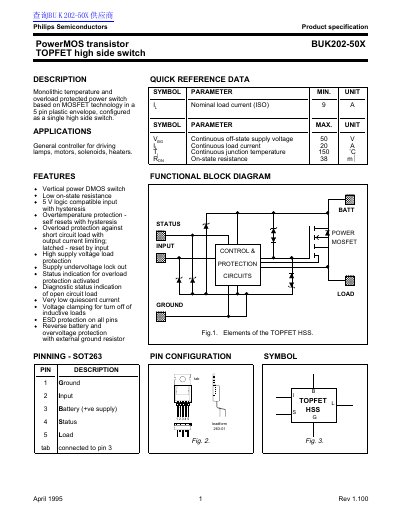 Philips BUK202-50X TOPFET High Side Switch Datasheet - cover page