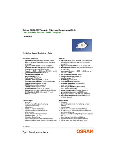 OSRAM LW W5AM LED Datasheet - cover page