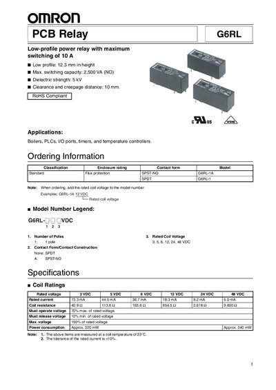 Omron G6RL PCB Relay Handbook - cover page