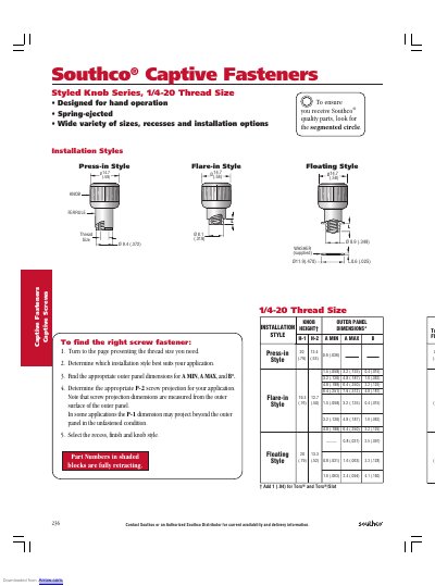 Southco Styled Knob Series Captive Fasteners Product Guide - cover page