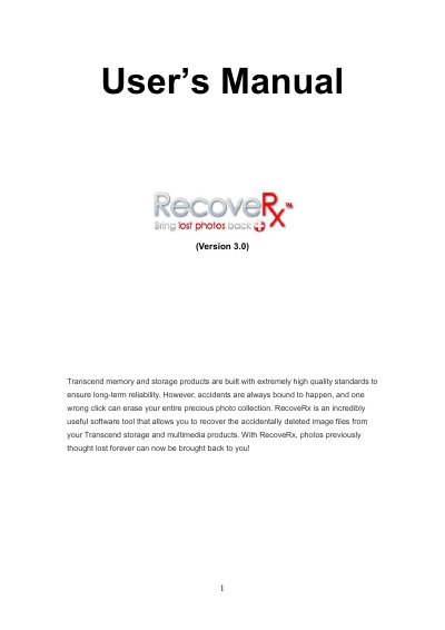 Transcend RecoveRx User Manual - cover page