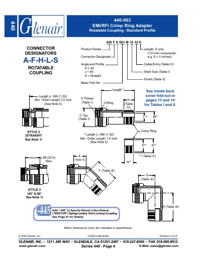 Glenair 440-063 EMI/RFI Crimp Ring Adapter Rotatable Coupling - Standard Profile Data sheet  - cover page