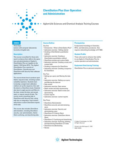 Agilent ChemStation Plus User Operation and Administration Training Course Outline - cover page