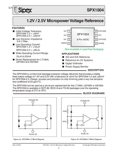 Sipex SPX1004 Datasheet - cover page