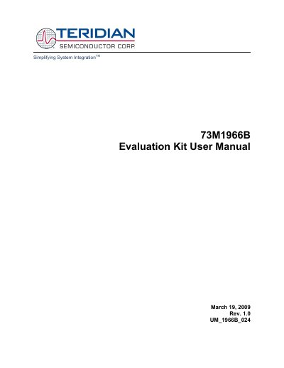 Teridian 73M1966B Evaluation Kit User Manual - cover page