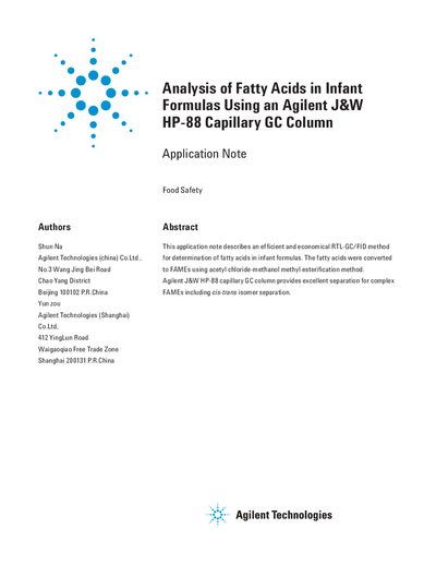 Agilent HP-88 Capillary GC Column Application Note - cover page