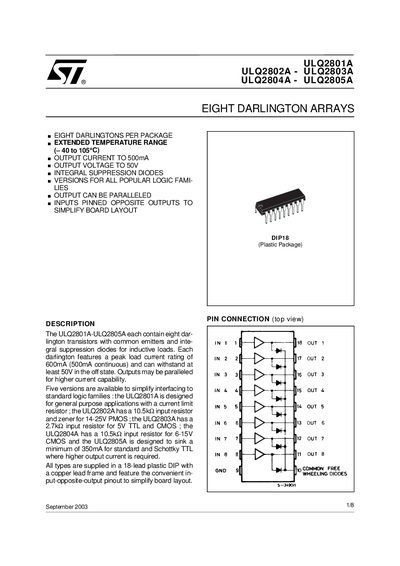 ST ULQ2801A ULQ2804A ULQ2805A ULQ2802A ULQ2803A Manual - cover page
