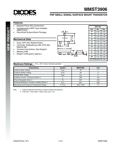 Diodes Incorporated MMST3906 Datasheet - cover page