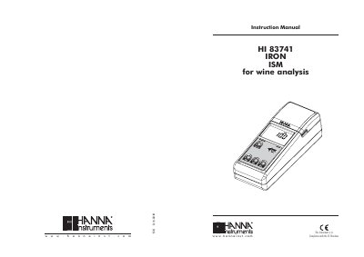 Hanna Instruments HI 83741 Iron ISM for Wine Analysis Instruction Manual - cover page