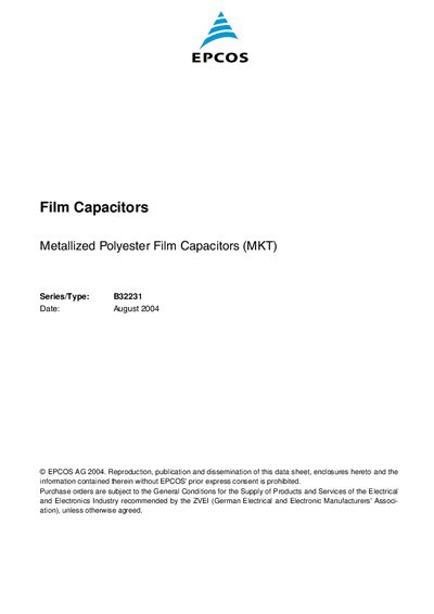 EPCOS B322231 DATA SHEET - cover page