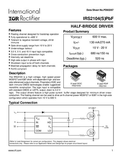 International Rectifier IRS2104(S)PbF Datasheet - cover page