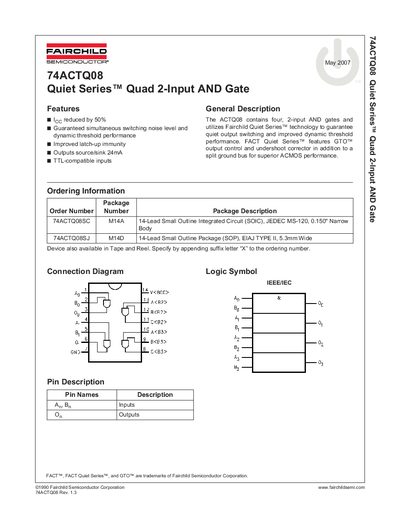 Fairchild 74ACTQ08 Quad 2-Input AND Gate Datasheet - cover page