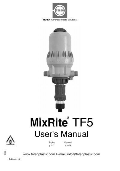 TEFEN MixRite TF5 Proportioning Dosing Injector User's Manual