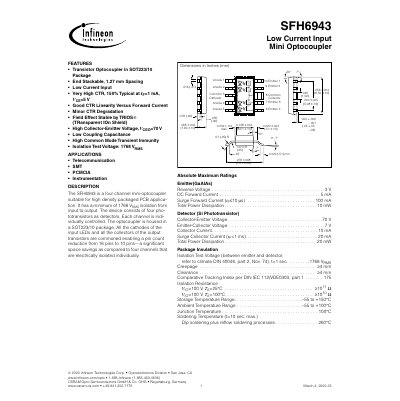 infineon SFH6943 Low Current Input Mini Optocoupler Manual - cover page