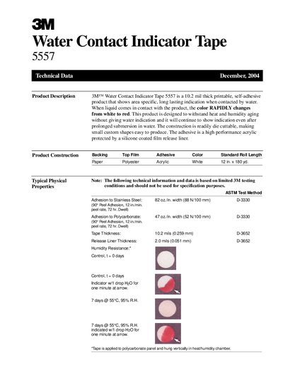 3M 5557 Water Contact Indicator Tape Product Data Sheet - cover page