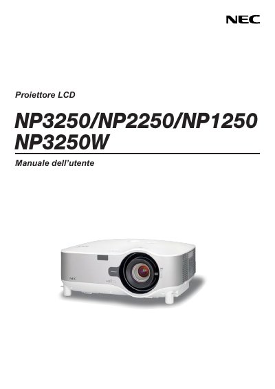NEC NP3250/NP2250/NP1250/NP3250W Projector User Manual - cover page