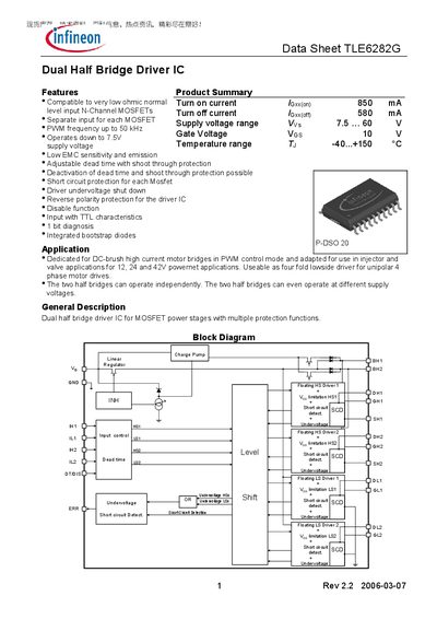 Infineon TLE6282G Dual Half Bridge Driver IC Datasheet