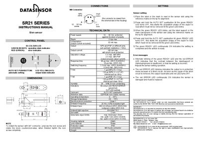 Datasensor SR21 Series Slot Sensor Instructions Manual - cover page