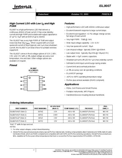 Intersil ISL9007 Datasheet - cover page