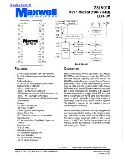 Maxwell 28LV010 EEPROM Datasheet - cover page