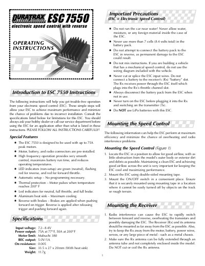 Duratrax ESC 7550 Electronic Speed Control Operating Instructions - cover page