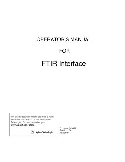 Varian FTIR Interface Operator's Manual - cover page