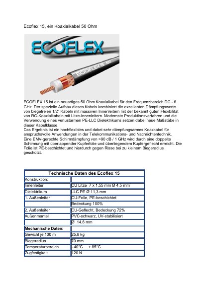 Hirschmann Ecoflex 15 Coaxial Cable Datasheet - cover page