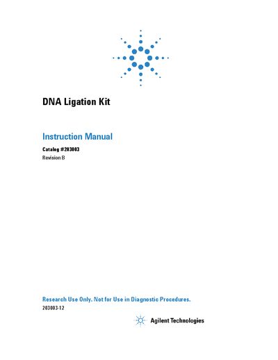Agilent DNA Ligation Kit Instruction Manual - cover page