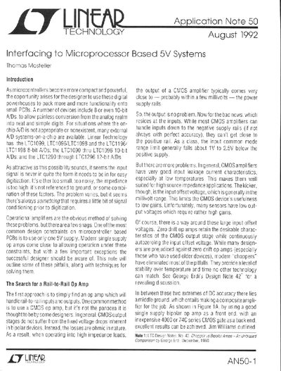 Linear Technology AN50 Interfacing to Microprocessor Based 5V Systems Application Note - cover page