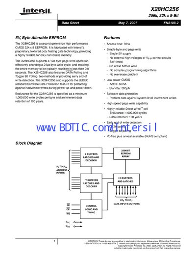 Intersil X28HC256 Data Sheet - cover page