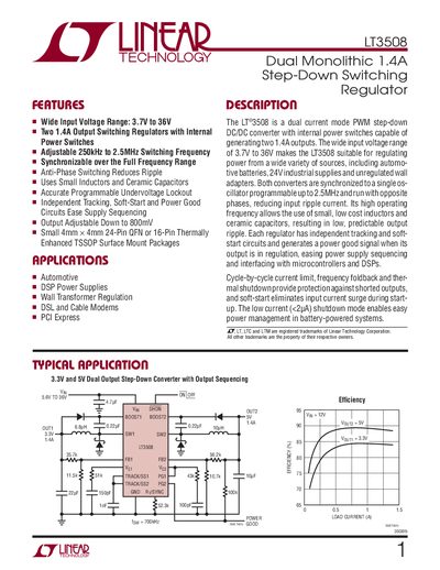 Linear Technology LT3508 Dual Channel 1.4A Step-Down Switching Regulator Datasheet - cover page